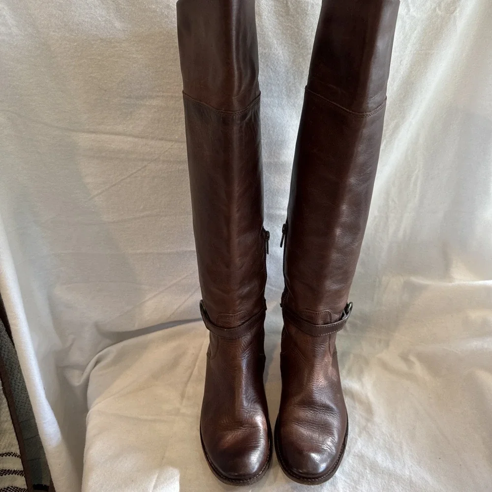 Frye Melissa Womens Fold Over Knee Boots Tall Riding Brown Leather‎ Strap 6.5 B